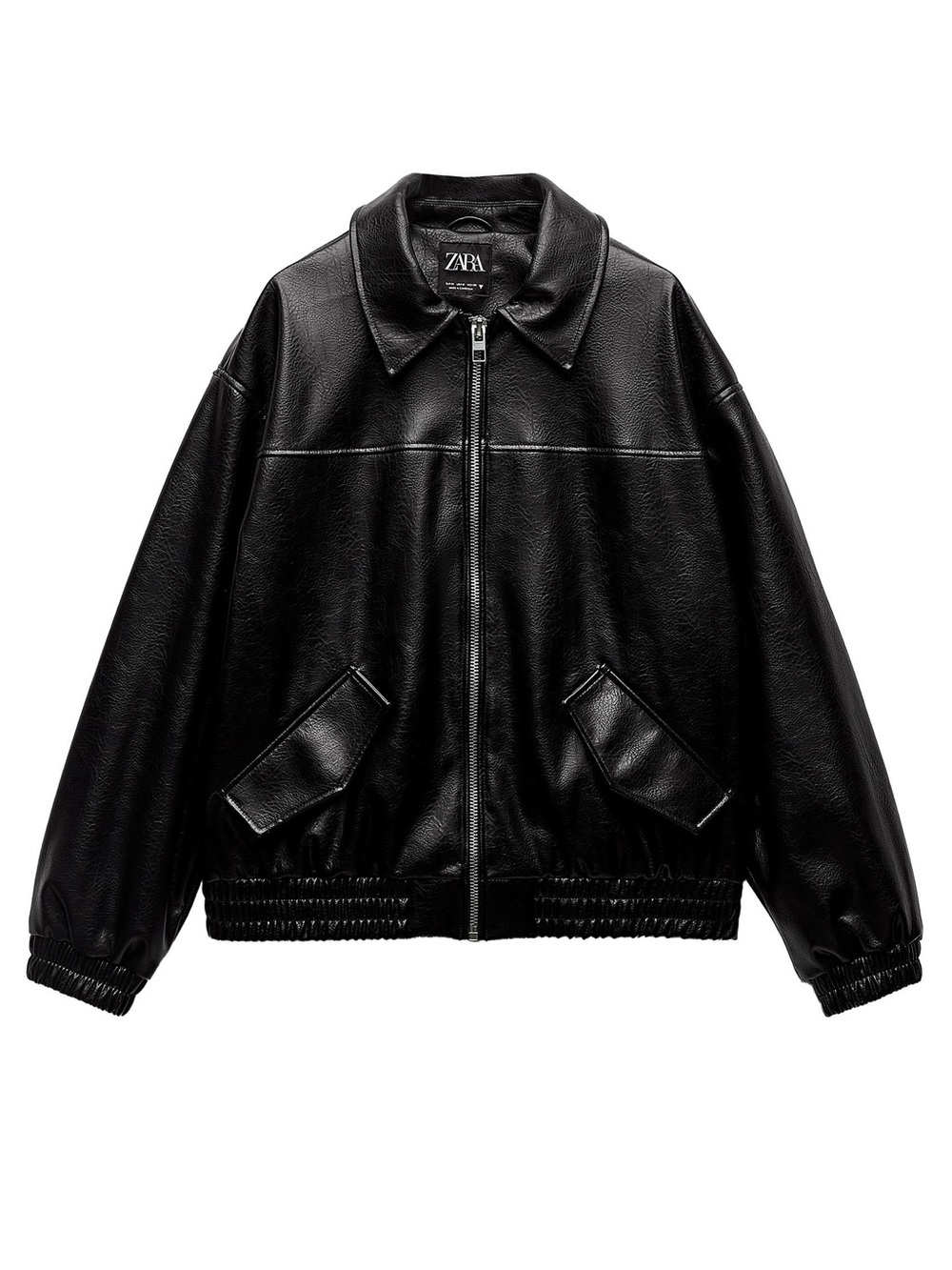 Zara Womens Oversized Faux Leather Bomber Jacket in Black Size Small
